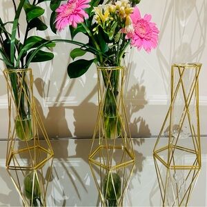3 Gold Geometric Vases